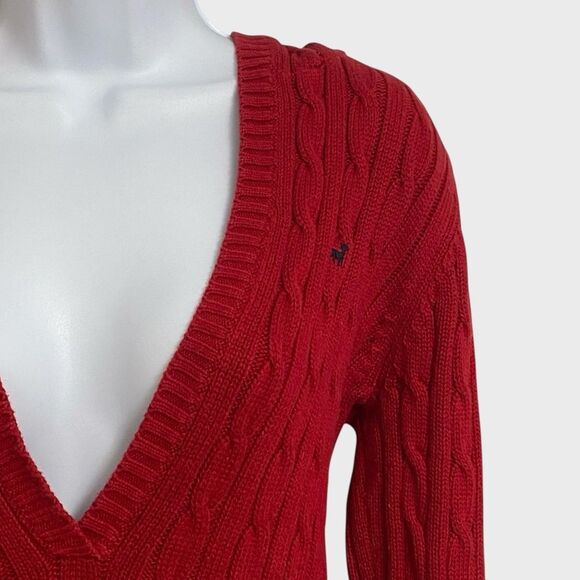 Old Navy Perfect Fit V-Neck Cable Knit Sweater Women's Size M Red Hooded Pockets - Picture 4 of 14